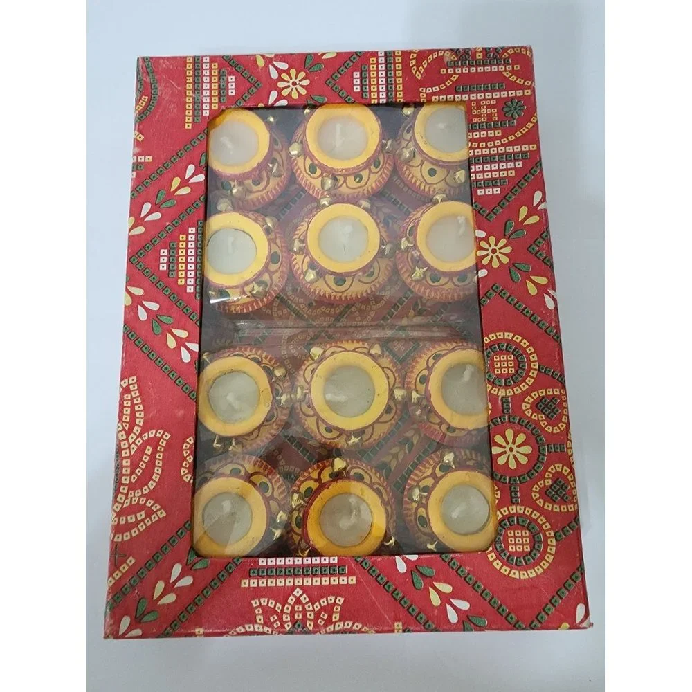 12 Mini Round Festive Candles with Bells - Yellow, Red, and Green